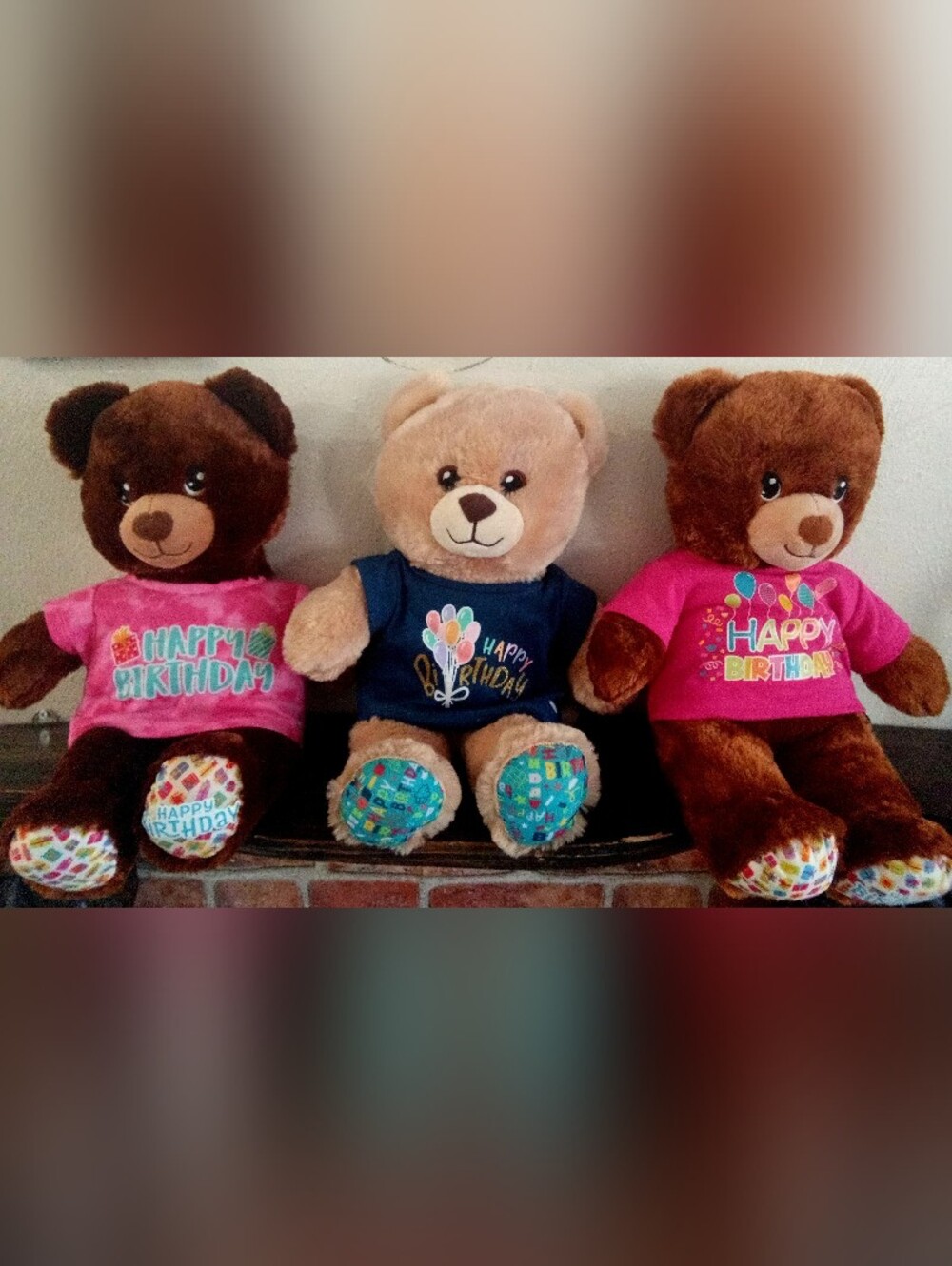 3 Build-A-Bear Happy Birthday Plush Stuffed Teddy Girl Boy BAB T-Shirt Balloons
